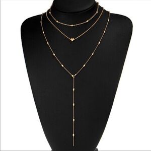 Boho multi layer heart charm, teardrop choker